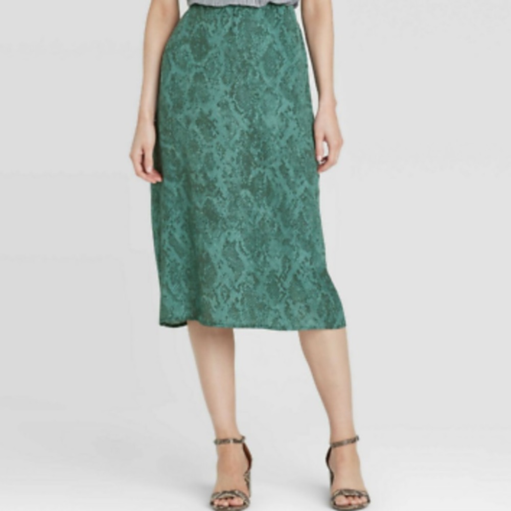A New Day Teal Animal Print Midi Skirt